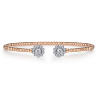 14K White Rose Gold Bujukan Split Cuff Bracelet with Diamond Flowers