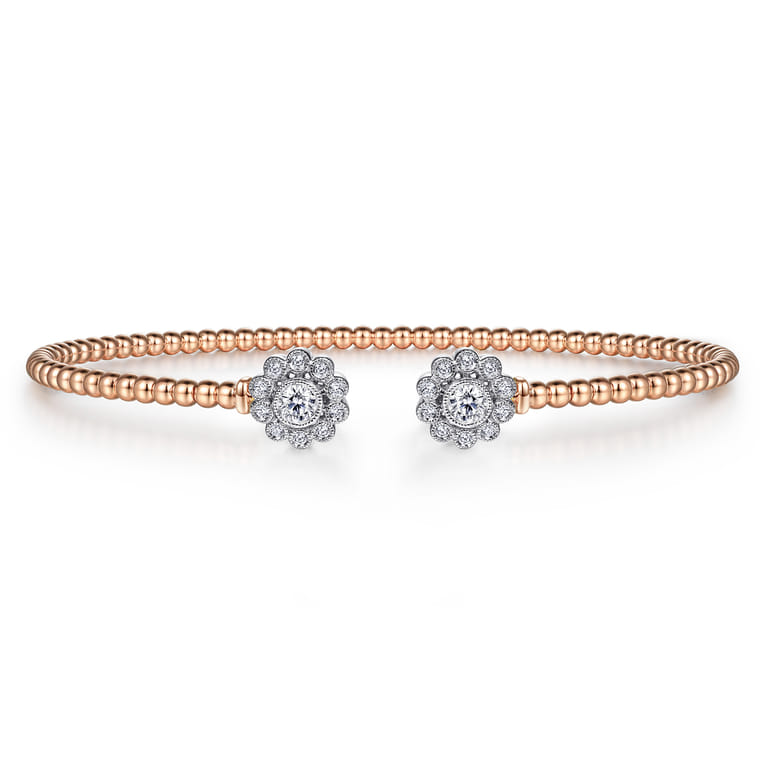 14K White Rose Gold Bujukan Split Cuff Bracelet with Diamond Flowers - 0.24 ct - Shot 1