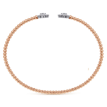 14K White Rose Gold Bujukan Split Cuff Bracelet with Diamond Flowers