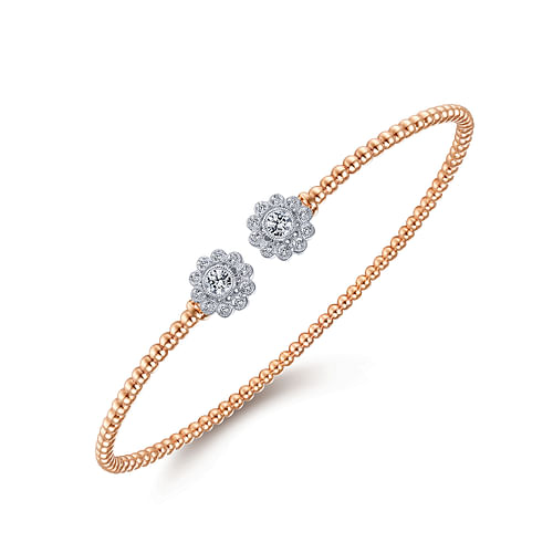 14K White Rose Gold Bujukan Split Cuff Bracelet with Diamond Flowers - 0.24 ct - Shot 2