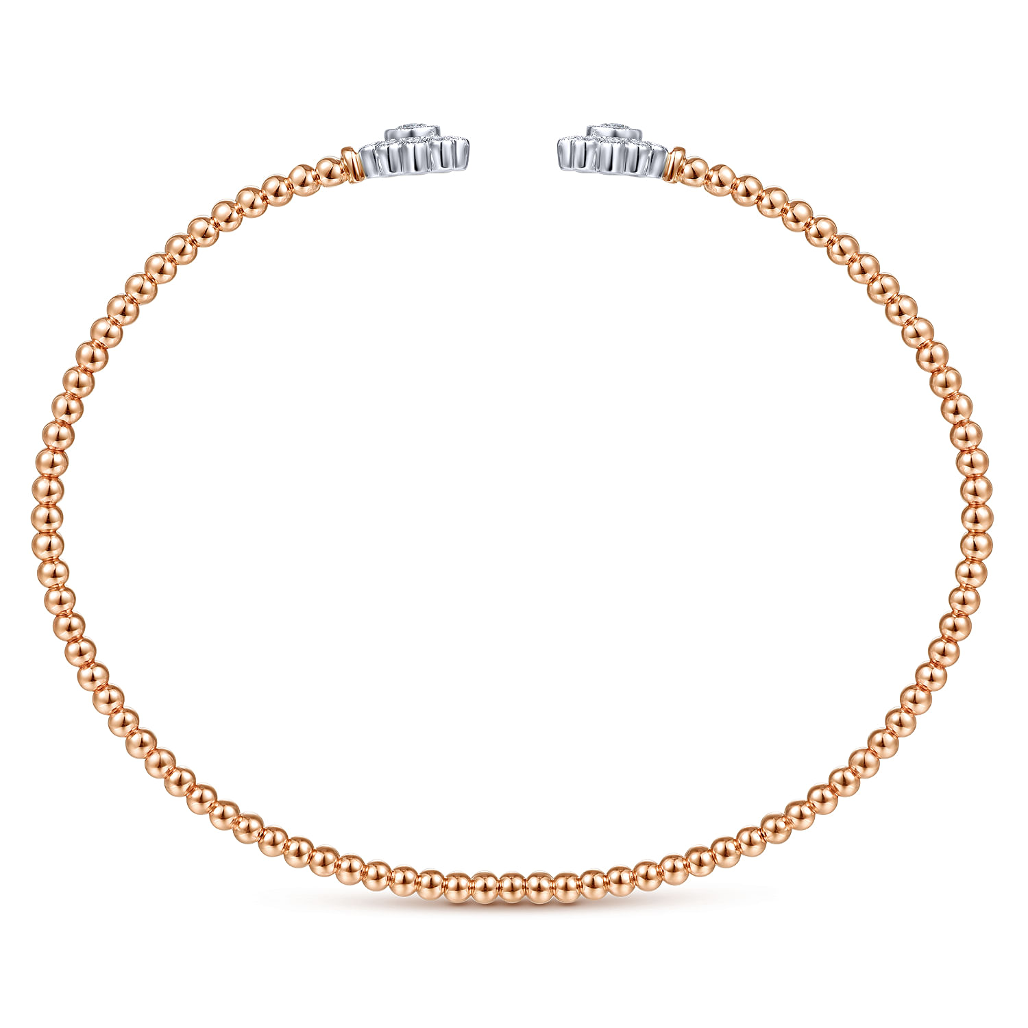 14K White Rose Gold Bujukan Split Cuff Bracelet with Diamond Flowers
