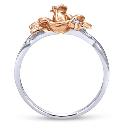 14K White-Rose Gold Classic Floral Twisted Diamond Ring