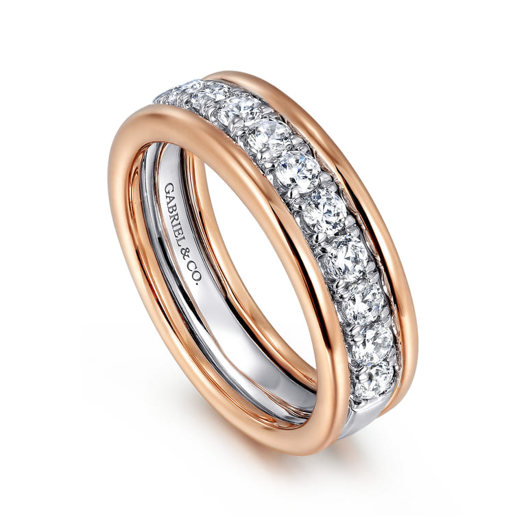 Fancy Wedding Ring in 14k White/Rose Gold with Round Natural Diamond at Gabriel & Co. - Shot 3