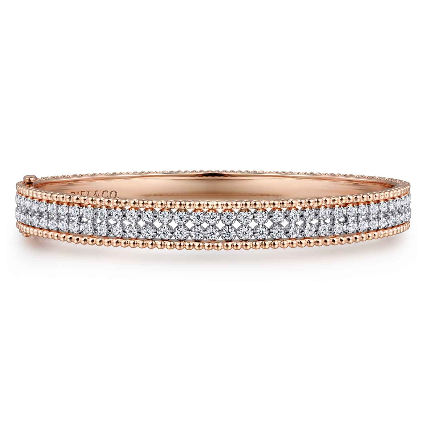 14K White-Rose Gold Diamond Bangle - 0.96 ct - Shot 1