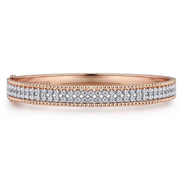 14K White-Rose Gold Diamond Bangle - 0.96 ct - Shot 1