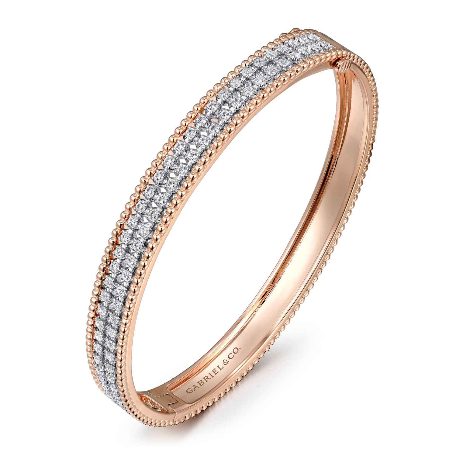 14K White-Rose Gold Diamond Bangle - 0.96 ct - Shot 2