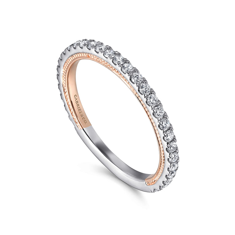 14K White-Rose Gold Diamond Matching Wedding Band - 0.35 ct - Shot 3