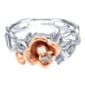 14K White-Rose Gold Floral Cluster Ring with Diamond Accents - 0.09 ct