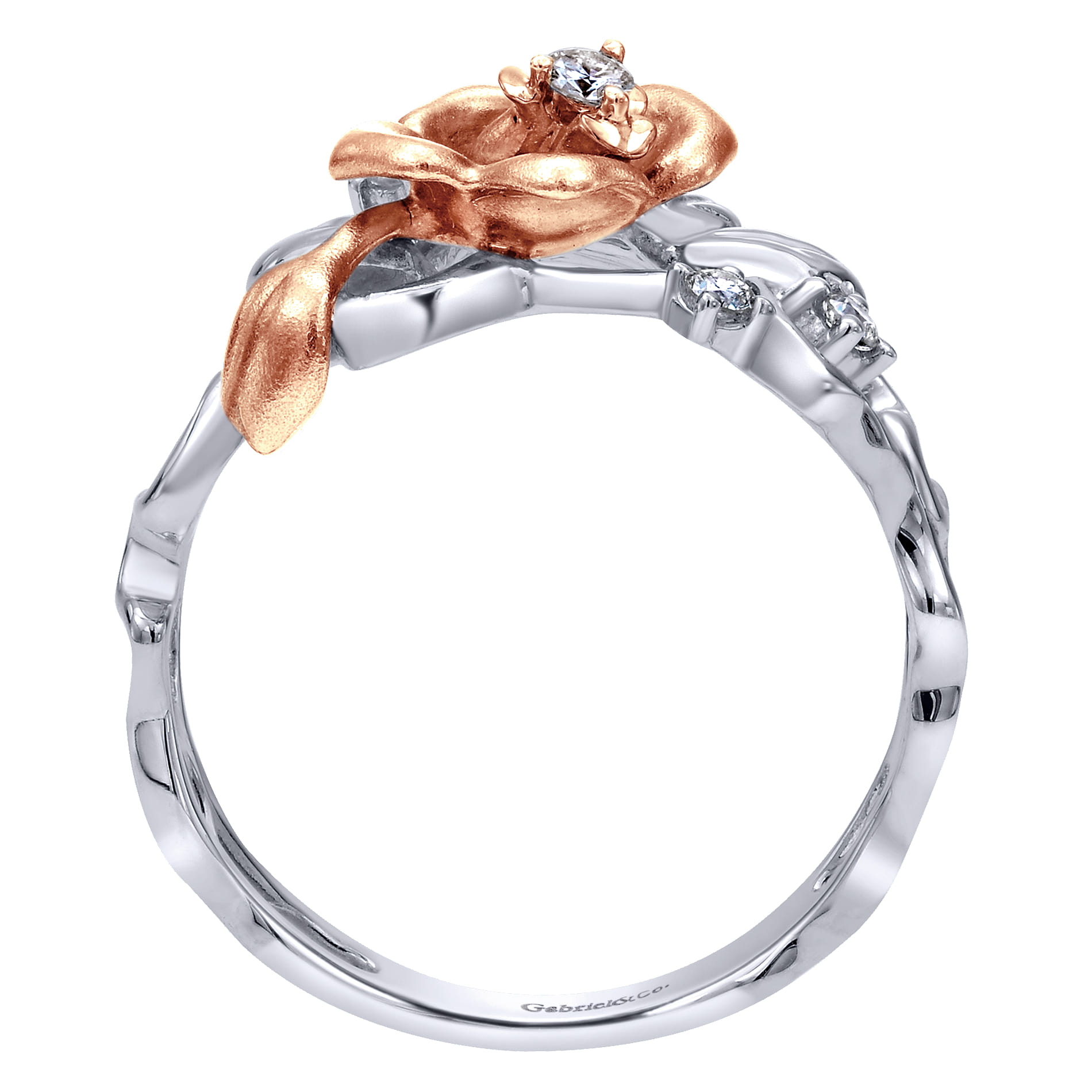 14K White-Rose Gold Floral Cluster Ring with Diamond Accents - 0.09 ct - Shot 2