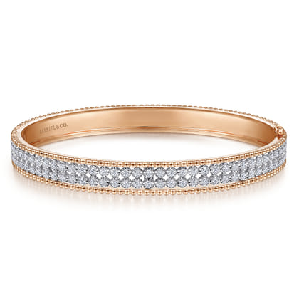 14K White-Rose Gold Hinged Diamond Bangle