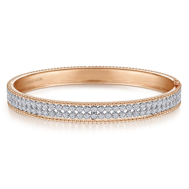 14K White-Rose Gold Hinged Diamond Bangle - 1 ct - Shot 1