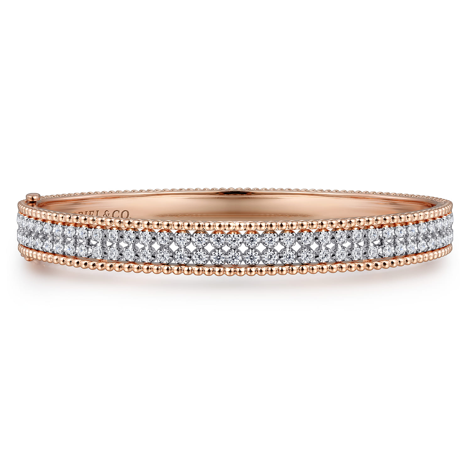 14K White-Rose Gold Hinged Diamond Bangle - 1 ct - Shot 1