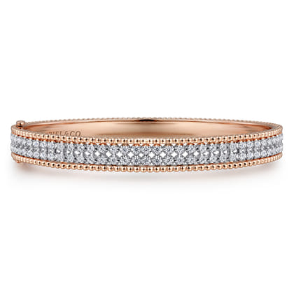 14K White-Rose Gold Hinged Diamond Bangle