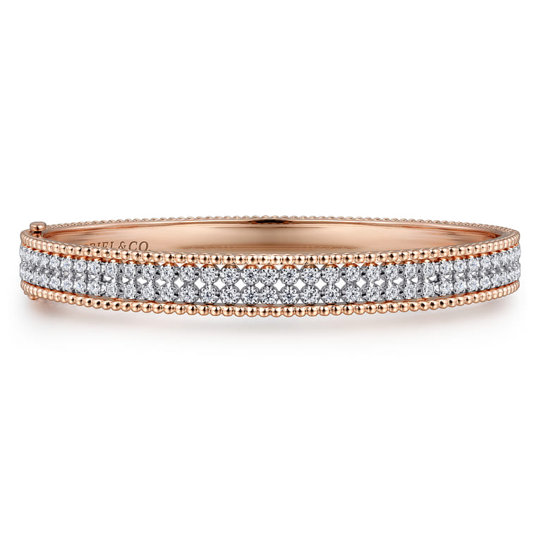 14K White-Rose Gold Hinged Diamond Bangle - 1 ct - Shot 1