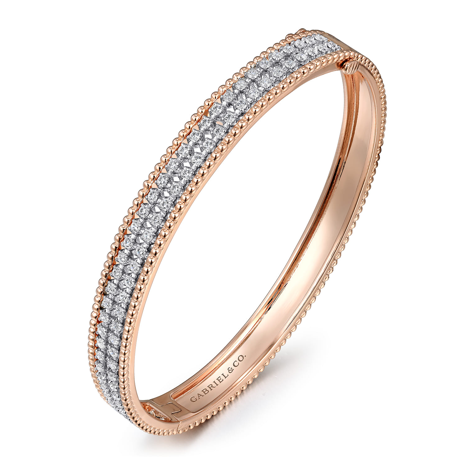 14K White-Rose Gold Hinged Diamond Bangle - 1 ct - Shot 2