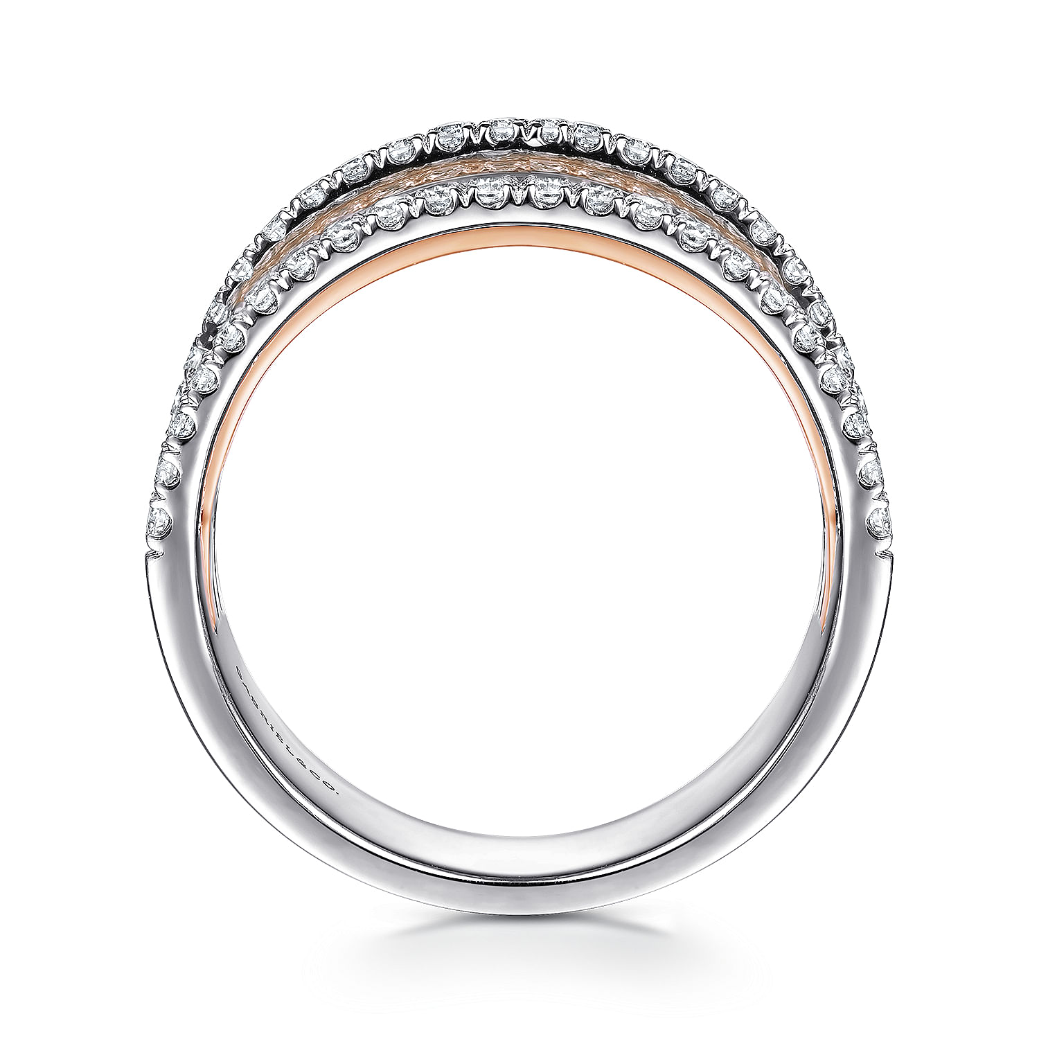 14K White-Rose Gold Layered Wide Band Diamond Ring - 0.95 ct - Shot 2