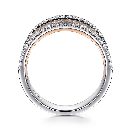 14K White-Rose Gold Layered Wide Band Diamond Ring - 0.95 ct - Shot 2