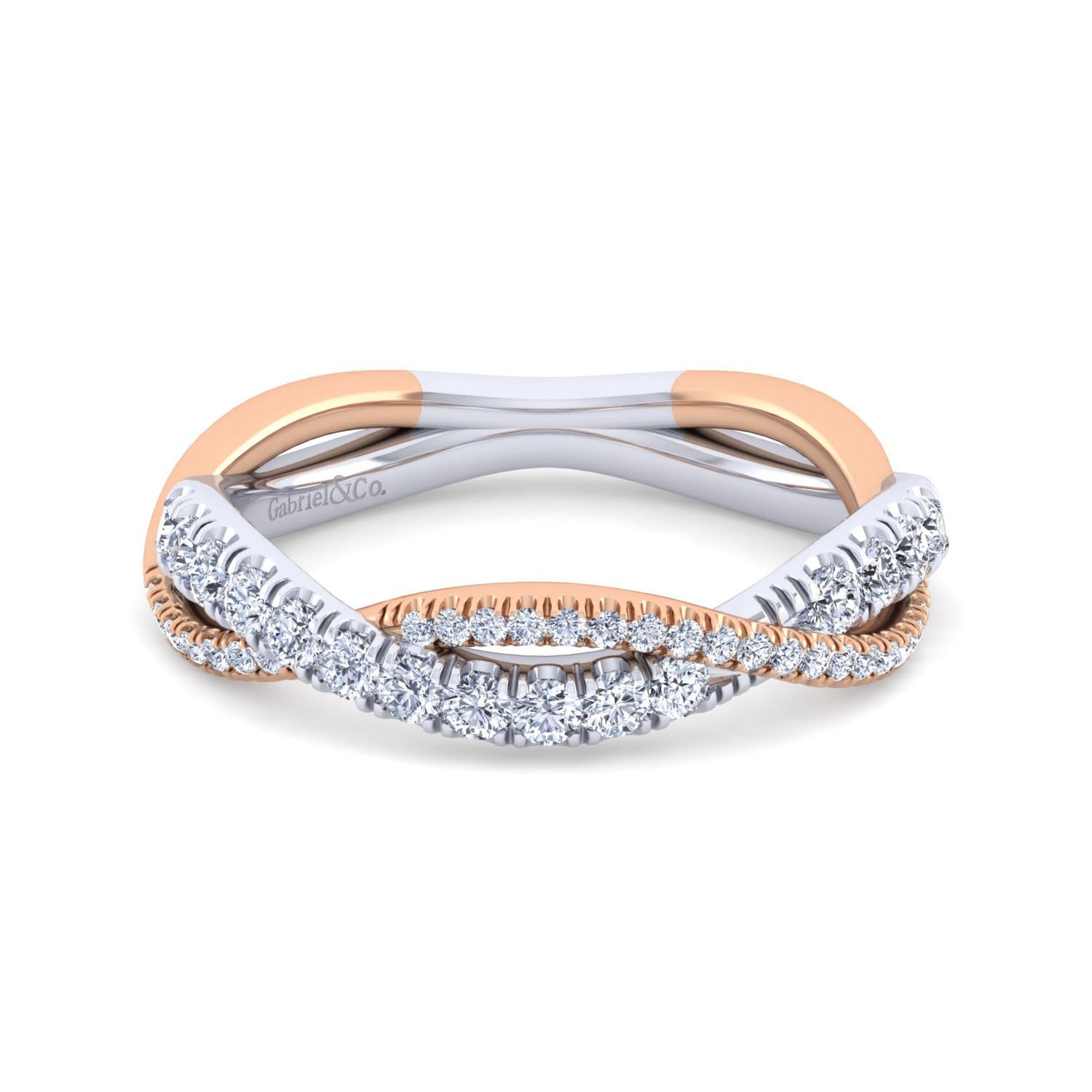 14K White-Rose Gold Matching Wedding Band - 0.38 ct - Shot 1