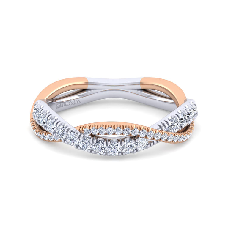 14K White-Rose Gold Matching Wedding Band - 0.38 ct - Shot 1