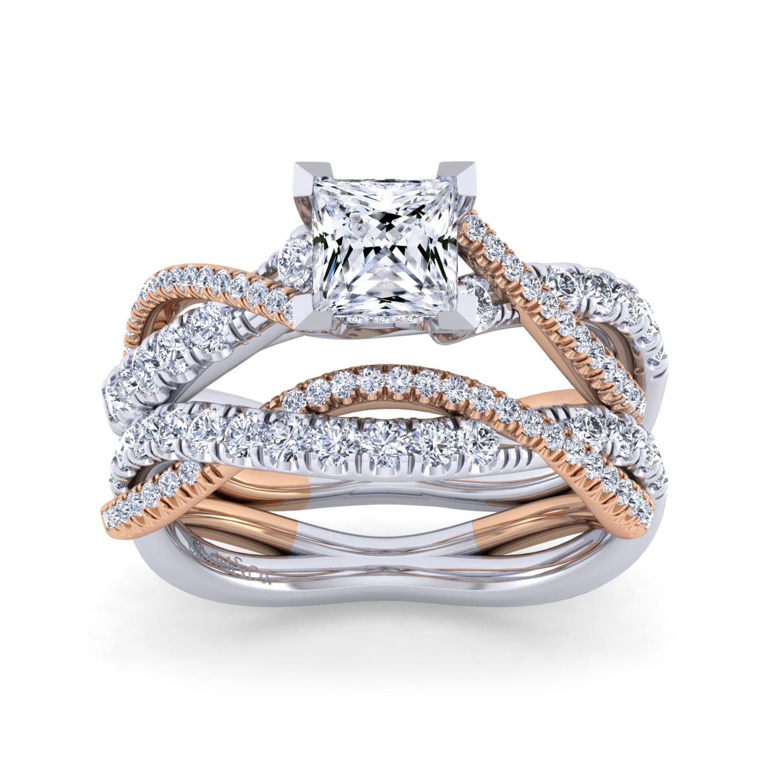 14K White-Rose Gold Matching Wedding Band - 0.38 ct - Shot 4