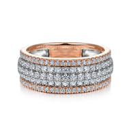 14K White-Rose Gold Pave Diamond Wide Band Ring