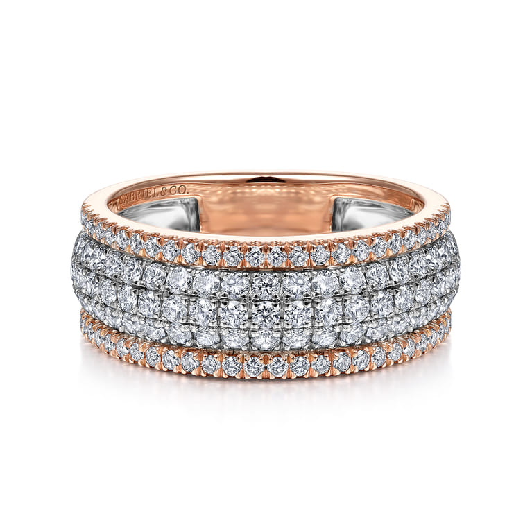 14K White-Rose Gold Pave Diamond Wide Band Ring - 1 ct - Shot 1