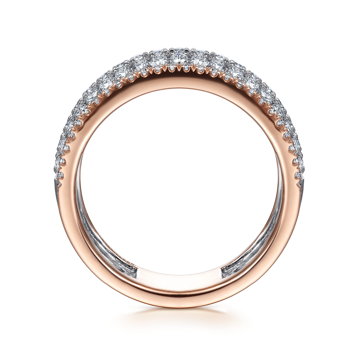 14K White-Rose Gold Pave Diamond Wide Band Ring - 1 ct - Shot 2