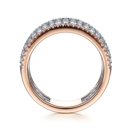 14K White-Rose Gold Pave Diamond Wide Band Ring