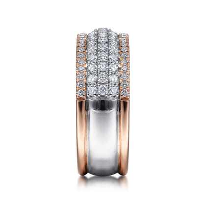 14K White-Rose Gold Pave Diamond Wide Band Ring