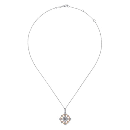 14K White-Rose Gold Round Openwork Diamond Pendant Necklace