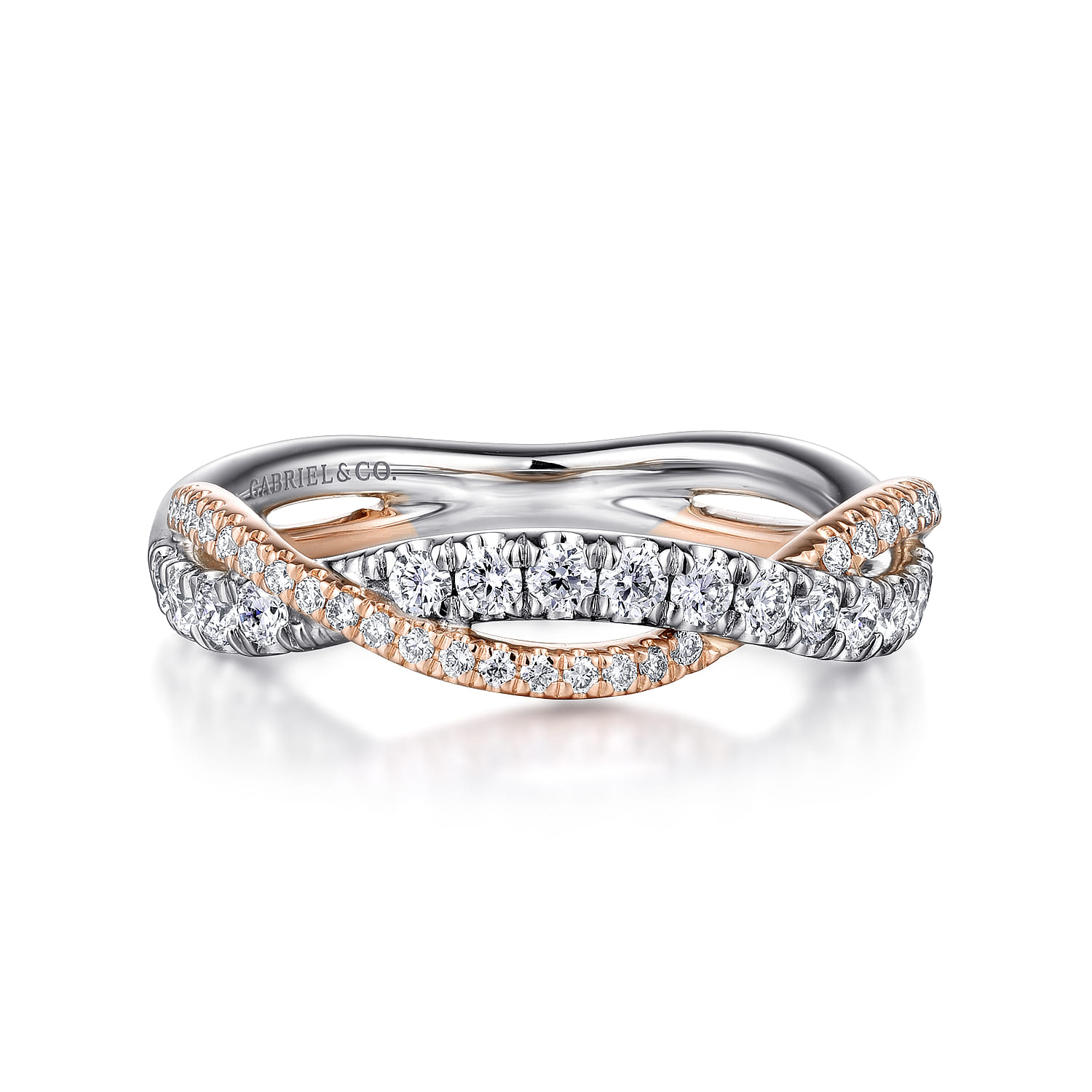 Fancy Wedding Ring in 14k White/Rose Gold with Round Natural Diamond at Gabriel & Co. - Shot 1