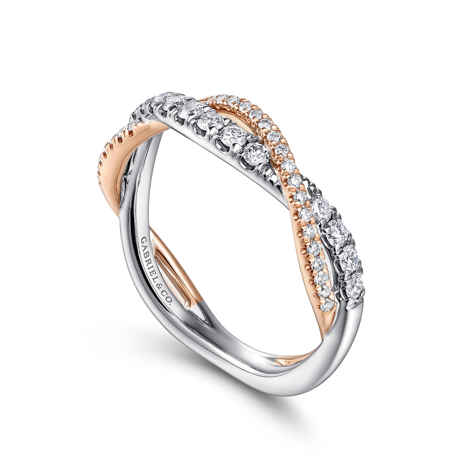 Fancy Wedding Ring in 14k White/Rose Gold with Round Natural Diamond at Gabriel & Co. - Shot 3