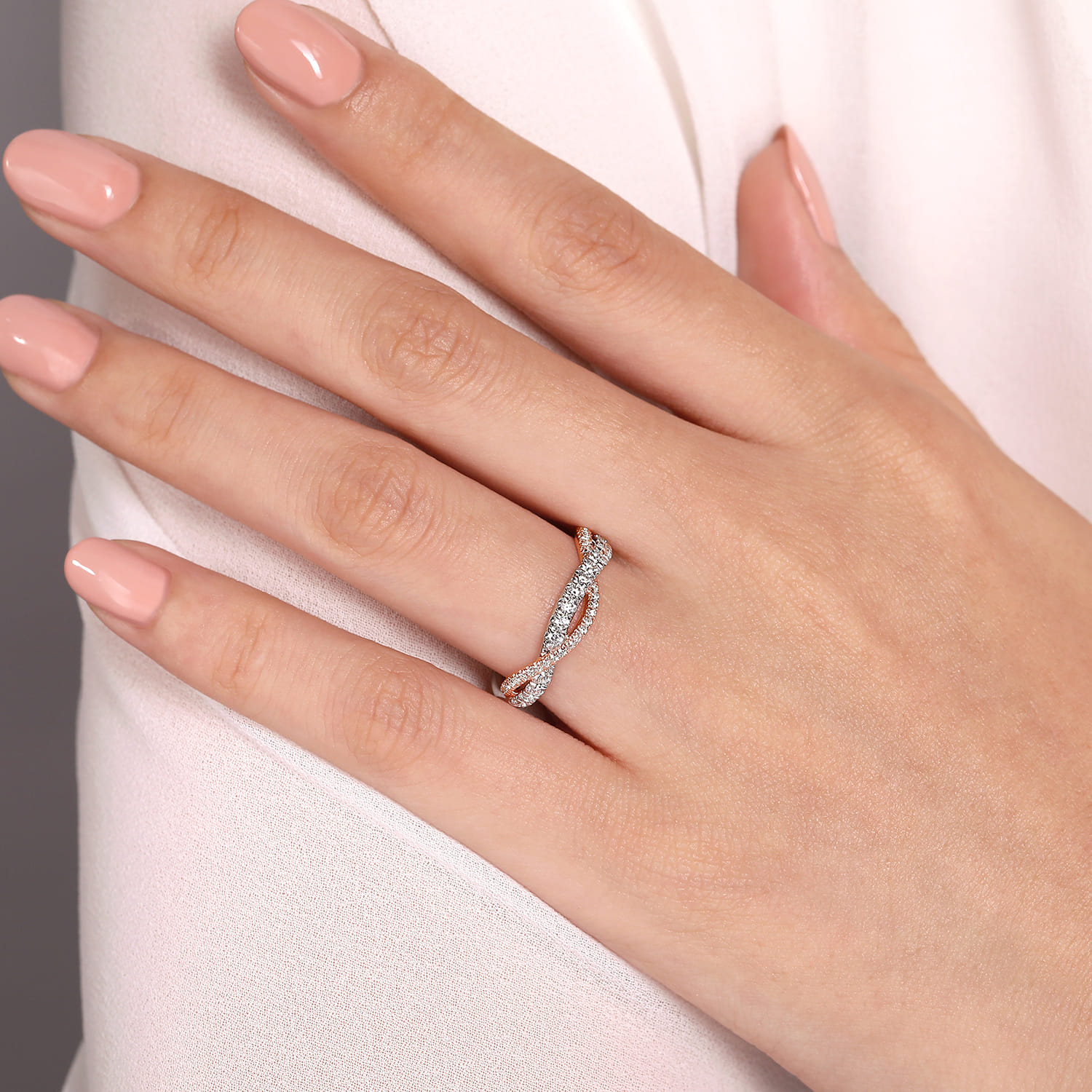 Fancy Wedding Ring in 14k White/Rose Gold with Round Natural Diamond at Gabriel & Co. - Shot 5