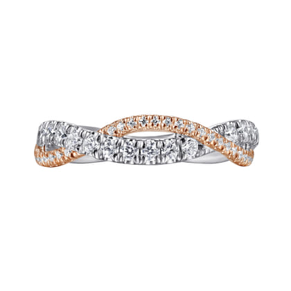 14K White-Rose Gold Twisted Diamond Anniversary Band
