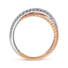 14K White-Rose Gold Twisted Rope and Diamond Criss Cross Ring - 0.4 ct
