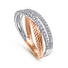 14K White-Rose Gold Twisted Rope and Diamond Criss Cross Ring - 0.4 ct