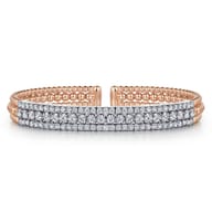 14K White-Rose Gold Wide Bujukan Diamond Cuff Bracelet