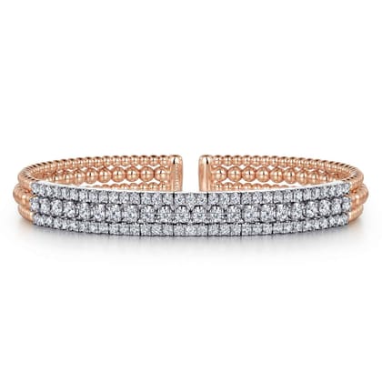 14K White-Rose Gold Wide Bujukan Diamond Cuff Bracelet