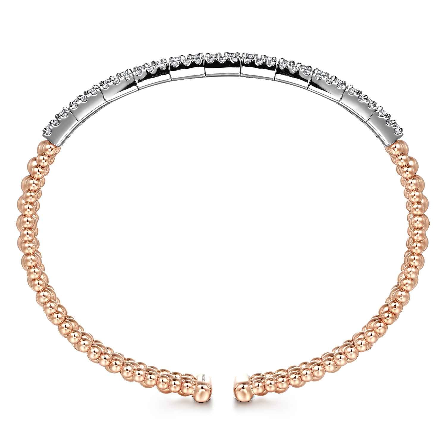14K White-Rose Gold Wide Bujukan Diamond Cuff Bracelet - 1.85 ct - Shot 3