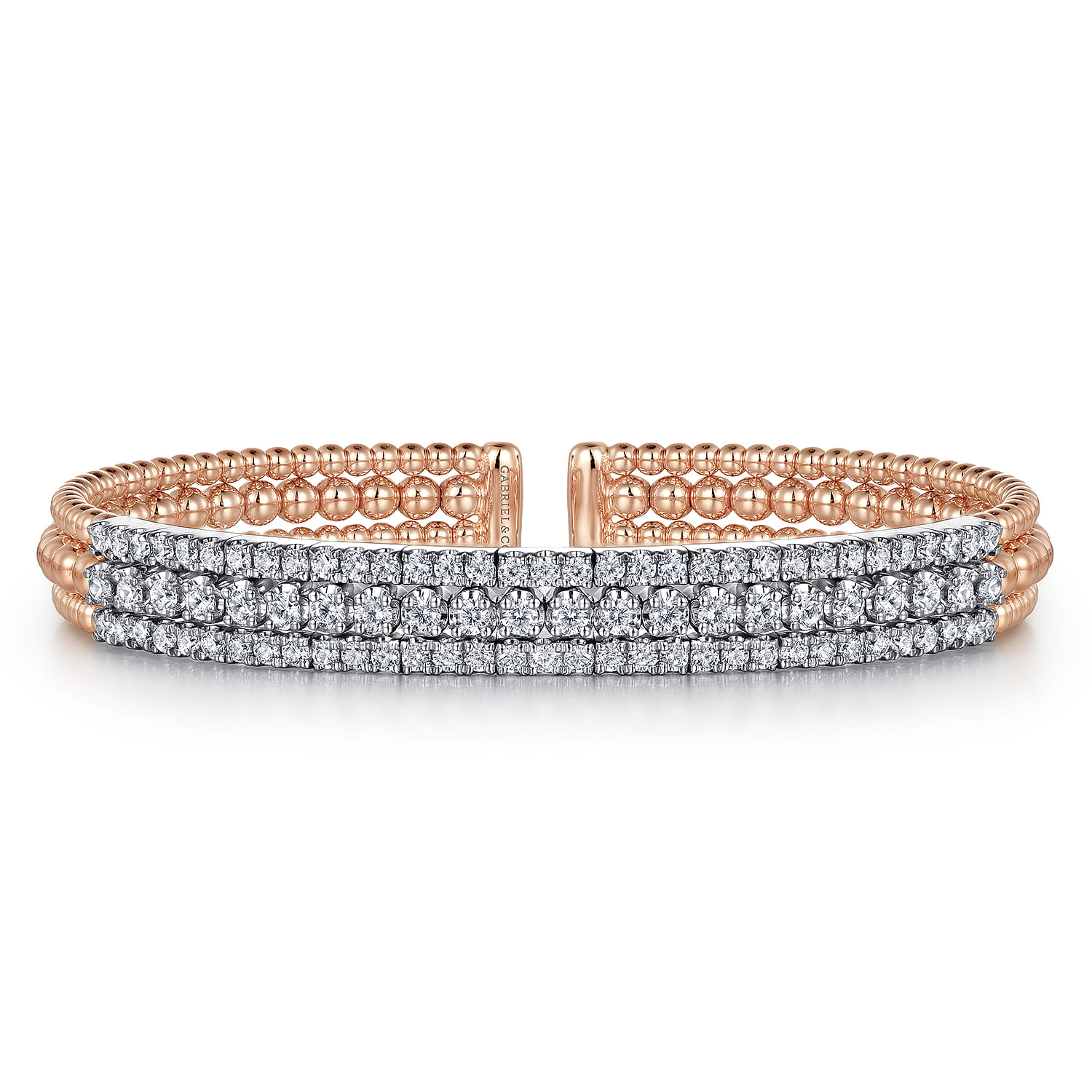 14K White-Rose Gold Wide Bujukan Diamond Cuff Bracelet - 1.85 ct - Shot 1