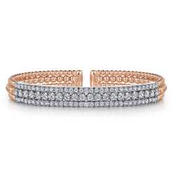 14K White-Rose Gold Wide Bujukan Diamond Cuff Bracelet