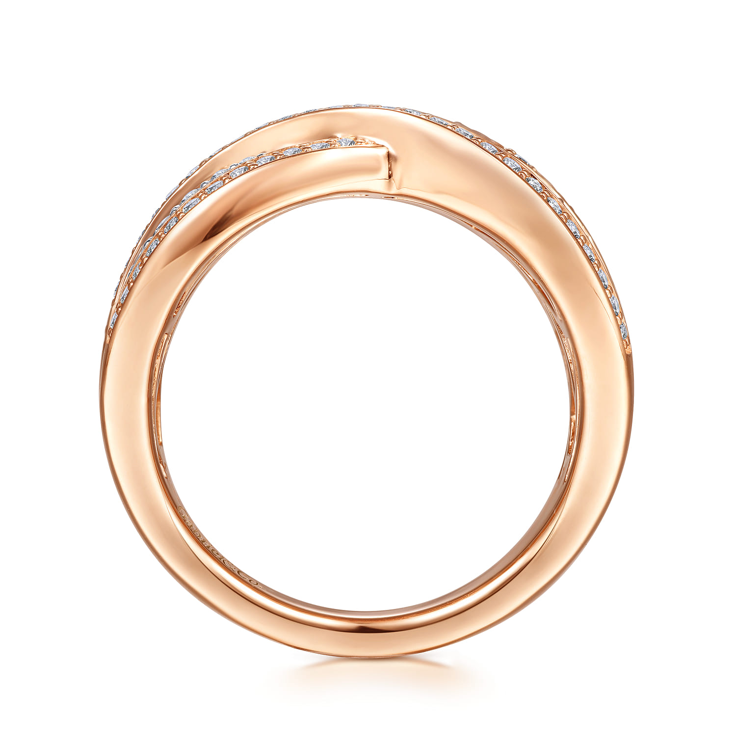 14K White-Rose Wide Diamond Channel Criss Cross Ring - 1.1 ct - Shot 2