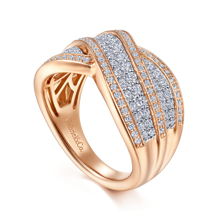 14K White-Rose Wide Diamond Channel Criss Cross Ring - 1.1 ct - Shot 3