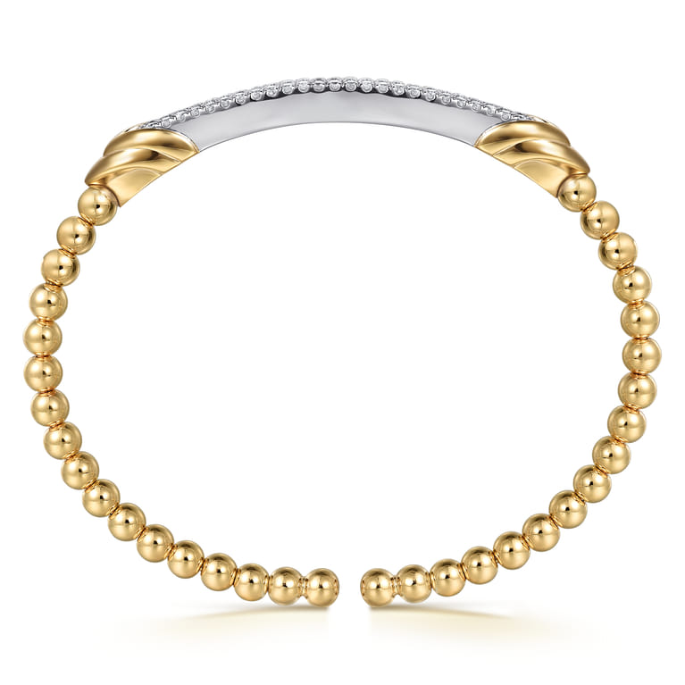 14K White  Yellow Bujukan and Diamond Bar Split Bangle Bracelet - 0.55 ct - Shot 3