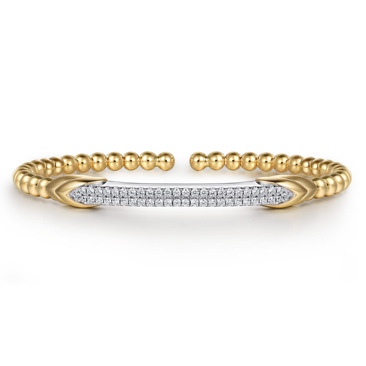 14K White  Yellow Bujukan and Diamond Bar Split Bangle Bracelet - 0.55 ct - Shot 1