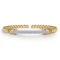 14K White Yellow Bujukan and Diamond Bar Split Bangle Bracelet