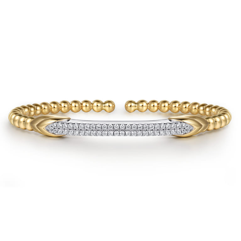 14K White  Yellow Bujukan and Diamond Bar Split Bangle Bracelet - 0.55 ct - Shot 1