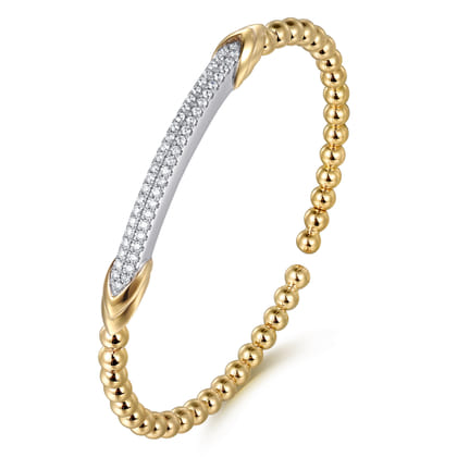 14K White  Yellow Bujukan and Diamond Bar Split Bangle Bracelet