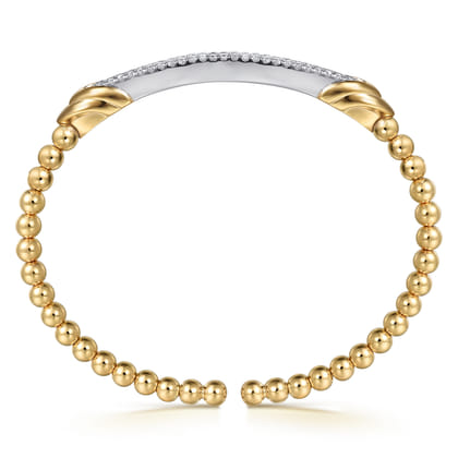14K White  Yellow Bujukan and Diamond Bar Split Bangle Bracelet