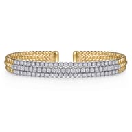14K White  Yellow Bujukan and Diamond Multi Row Split Bangle Bracelet